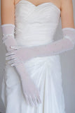 White Lace Beaded Long Bridal Wedding Gloves with Pearls