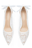 Elegant Ivory Lace Pointed-Toe Wedding Stiletto Heels Wedding Shoes with Bow