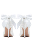 Elegant Ivory Lace Pointed-Toe Wedding Stiletto Heels Wedding Shoes with Bow