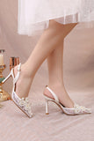 Lace Ivory Beaded Pointed Stiletto High Heels Wedding Shoes with Pearls