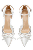 Ivory Rhinestones Pointed Stilettos High Heel Sandals Wedding Shoes with Bow