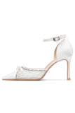 Ivory Rhinestones Pointed Stilettos High Heel Sandals Wedding Shoes with Bow