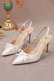 Elegant Ivory Pointed Stilettos High Heels Wedding Shoes with Bow