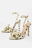 White Black Polka Dots Open Toe Stilettos High Heels with Bow