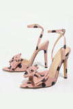 White Black Polka Dots Open Toe Stilettos High Heels with Bow