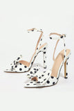 White Black Polka Dots Open Toe Stilettos High Heels with Bow