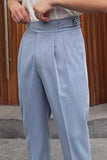 Blue High Waisted Men's Suit Pants