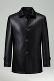 Black Lapel Leather Single Breasted Men's Trench Coat