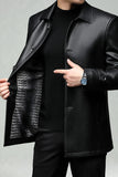 Black Lapel Leather Single Breasted Men's Trench Coat