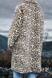 Ivory Leopard Faux Fur Warmth Long Men's Coat with Pockets