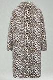 Ivory Leopard Faux Fur Warmth Long Men's Coat with Pockets