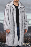 White Shawl Lapel Faux Fur Long Men's Coat