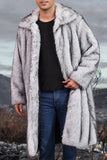 White Shawl Lapel Faux Fur Long Men's Coat