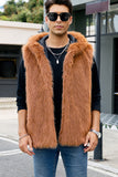 Men's Camel Faux Fur Hooded Vest