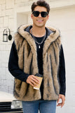Men's Camel Faux Fur Hooded Vest