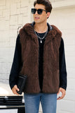 Men's Camel Faux Fur Hooded Vest