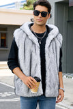 Men's Camel Faux Fur Hooded Vest