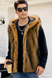 Men's Camel Faux Fur Hooded Vest