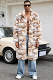 Men's Apricot Camo Faux Fur Shawl Collar Long Coat