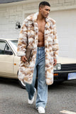 Men's Apricot Camo Faux Fur Shawl Collar Long Coat