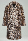 Brown Leopard Thick Faux Fur Open Front Long Men's Coat