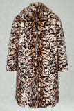 Brown Leopard Thick Faux Fur Open Front Long Men's Coat