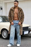 Yellow Leopard Faux Fur Open Front Warmth Men's Winter Coat