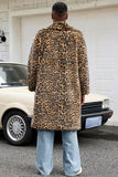 Yellow Leopard Faux Fur Open Front Warmth Men's Winter Coat