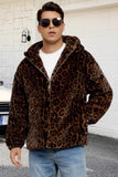 Brown Leopard Faux Fur Hooded Men's Winter Coat