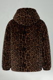 Brown Leopard Faux Fur Hooded Men's Winter Coat