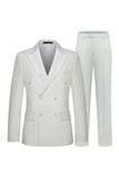 White 2 Piece Double Breasted Peak Lapel Men's Wedding Suits