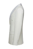 White 2 Piece Double Breasted Peak Lapel Men's Wedding Suits