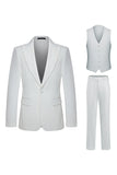 Peak Lapel 3 Piece One Button White Men's Wedding Suits