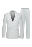 White 2 Piece Men's Shawl Lapel Double Breasted Wedding Suits