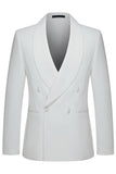 White 2 Piece Men's Shawl Lapel Double Breasted Wedding Suits