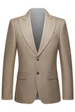 Khaki Coffee Peak Lapel Single Breasted Men's 3 Piece Suits
