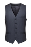 Grey Striped Notched Lapel 3 Piece Men's Suits