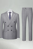 2 Piece Striped Double Breasted Khaki Men's Suits