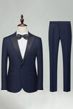 Navy Peak Lapel Slim Fit 2 Piece Men's Suits