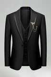 Black 3 Piece Peak Lapel One Button Men's Prom Suits