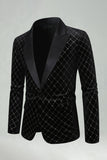 Green Velvet Check Peak Lapel Men's Prom Blazer