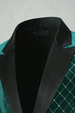 Green Velvet Check Peak Lapel Men's Prom Blazer