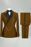 Slim Fit 2 Piece Khaki Peak Lapel Men's Suits
