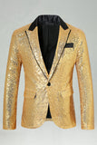 Sparkly Gold Peak Lapel Men's Prom Blazer