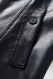 Black Leather Notched Lapel Men's Trench Coat with Belt