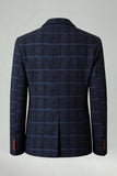 Checkered Notched Lapel Navy Men's Prom Blazer