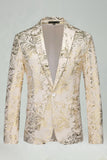 Notched Lapel Silver Jacquard Men's Prom Blazer