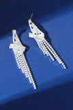 Sparkly Silver Fringed Long Prom Drop Earrings with Rhinestones