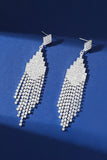 Sparkly Silver Fashion Long Fringed Prom Drop Earrings with Rhinestones