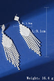 Sparkly Silver Fashion Long Fringed Prom Drop Earrings with Rhinestones